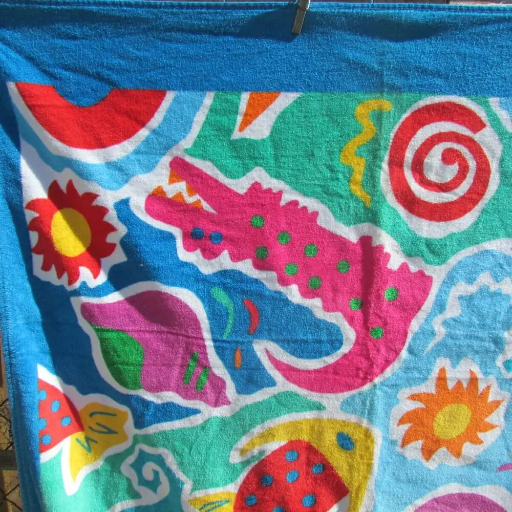 TERRI TORI Beach Towel Gators Fish Sea Animals Thick Soft Cotton Brazil 39 x 64